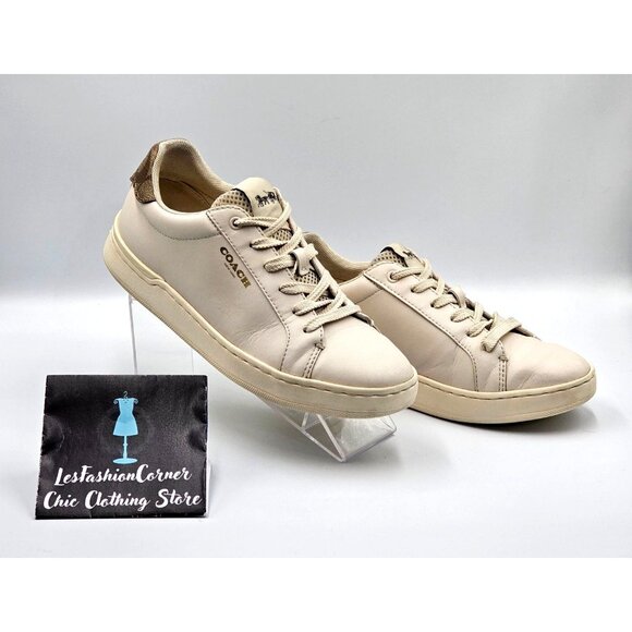 Coach Women's Beige Brown Logo Leather Clip  Low-Top Sneakers Size 7.5B 2390 - Picture 5 of 16